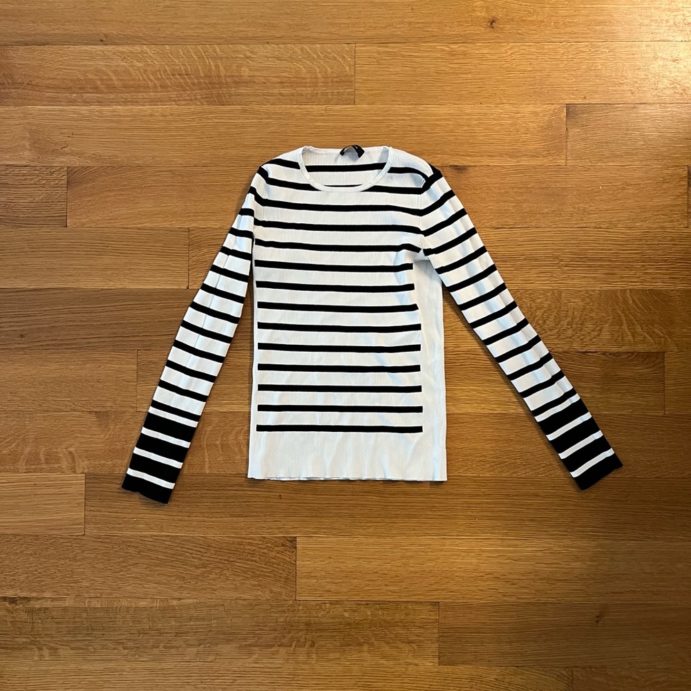 Theory Black and White Striped Top